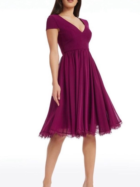 Dress the Population Dresses & Skirts - Dress the Population Plum V-Neck Fit & Flare Midi Dress